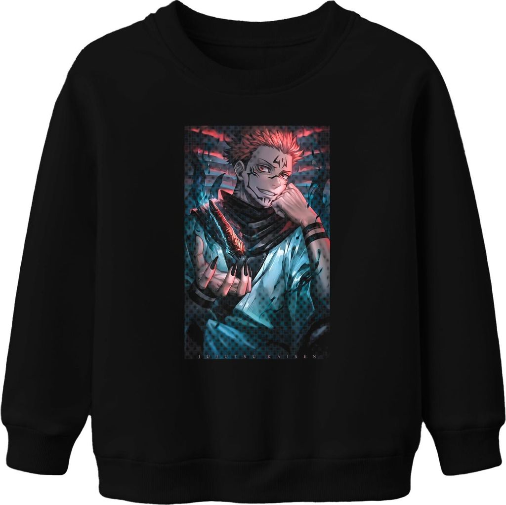 Jujutsu Kaisen Sukuna Dämonenkönig Feuer Klauen Anime Geschenk Uni Kinder Sweatshirt Pullover, Schwarz, 104