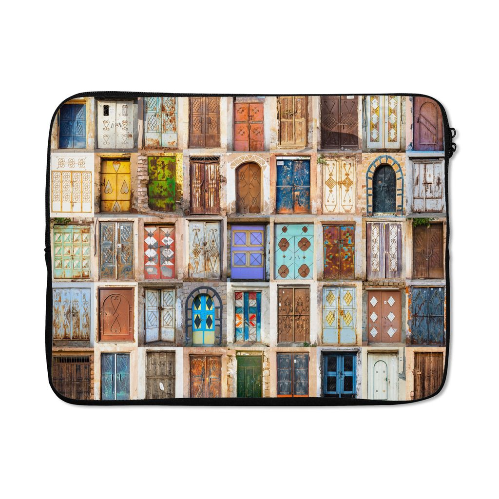 MuchoWow Laptop Hülle 17 Zoll Laptoptasche Türen - Architektur - Vintage - Collage - Zipper - Schutzabdeckung