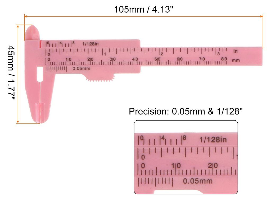 10Stk Mini-Plastik-Messschieber 80mm 3" Messschieber Schieblehre Tragbares Lineal Messwerkzeug (Metrisch/Zoll) Rosa