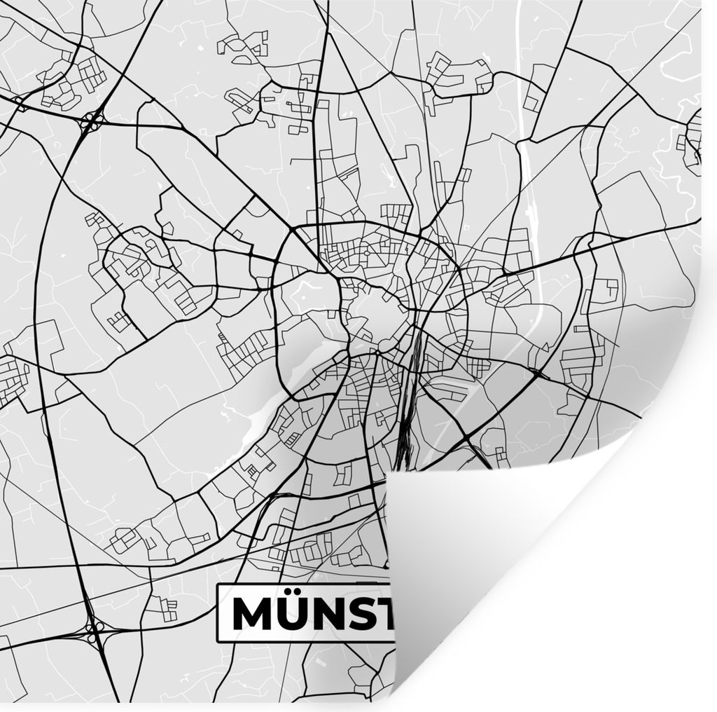 MuchoWow Wandtattoo Wandsticker Wandaufkleber Deutschland - Karte - Münster - Karte - Stadtplan 100x100 cm Selbstklebend und Repositionierbar - ...