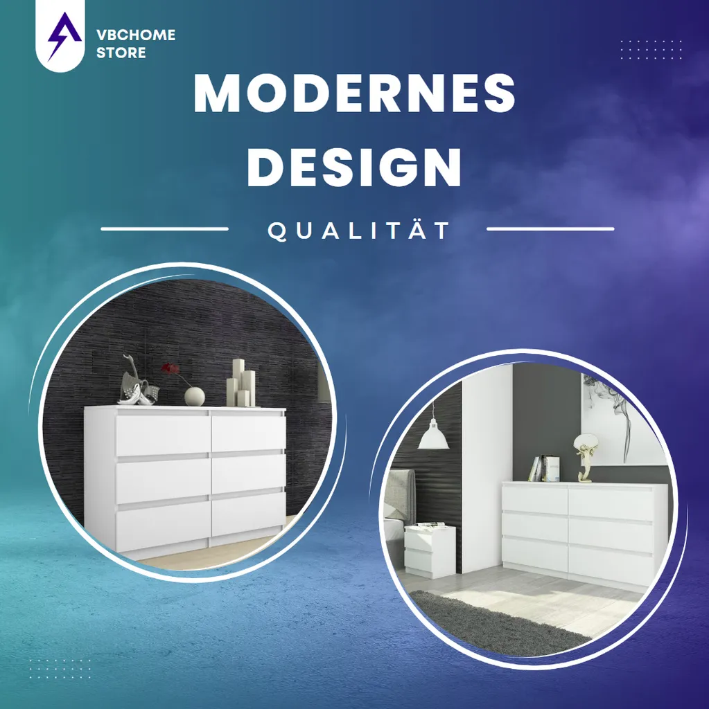 Commode VBChome blanche à 6 tiroirs de 120 cm pour chambre à coucher - 8