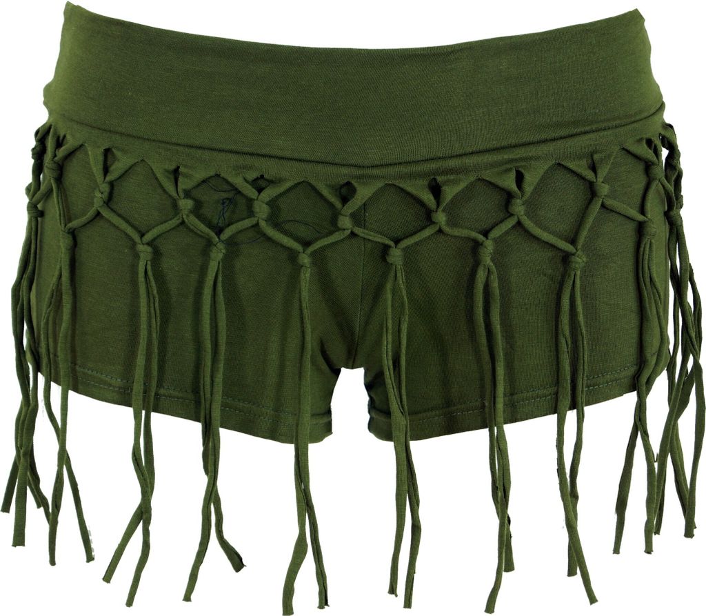 Goa Pantys, Psytrance Hotpants, Shorts - Olive, Damen, Grün, Baumwolle,Elasthan, Größe: S