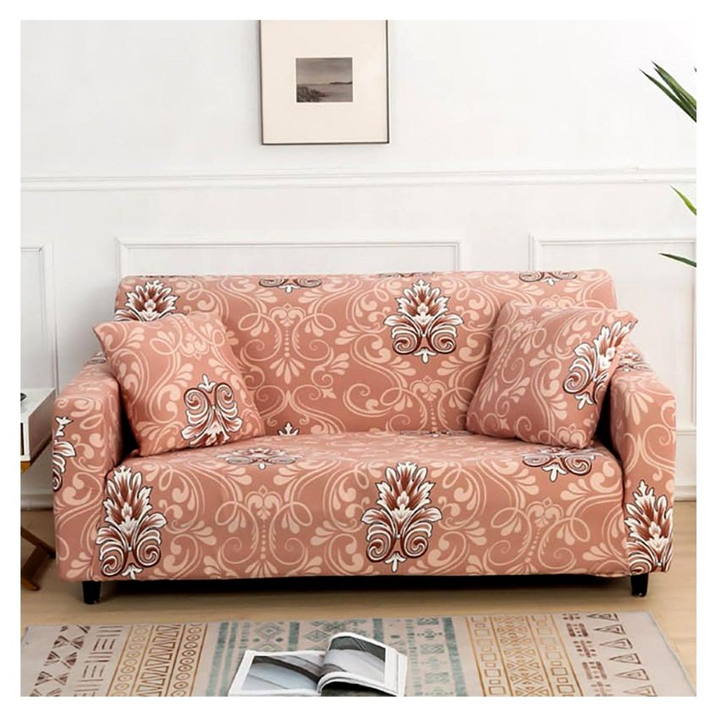 Sofaüberzug Blume Orange für 3-Sitzer Stretch Sofahusse elastisch waschbar
