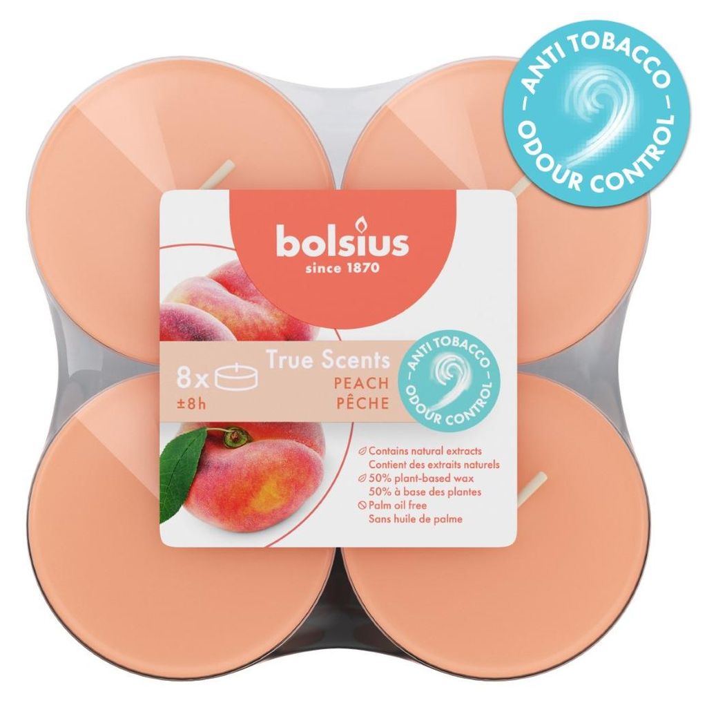 Bolsius True Scents Maxilicht Perzik (8 stuks) Productafbeelding 