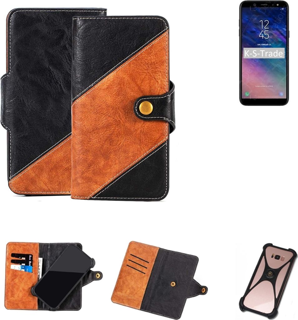 K-S-Trade Handyhülle Schutzhülle Bookstyle Case Wallet-Case kompatibel mit Samsung Galaxy A6 Plus (2018) Handy Cover Bumper Klapphülle schwarz