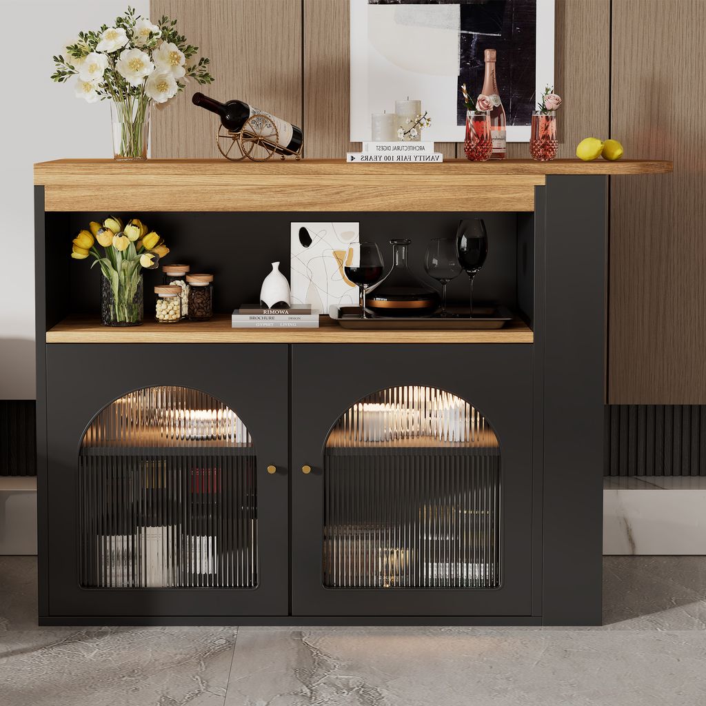 STILVORA Moderner ausziehbarer Bartisch ,Ausziehbarer Esstisch mit Stauraum , Stehtisch Bistrotisch, drehbar, für Esszimmer,Mit 1m langem LED Lich...