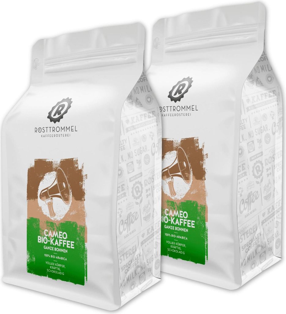 RÖSTTROMMEL Cameo, -KAFFEE, Ganze Kaffee-Bohnen 2x1kg, 100% Arabica, Röstung 4/10, Honduras, Geschmack: Mittelkräftig - Schokolade - Nuss, nachh...