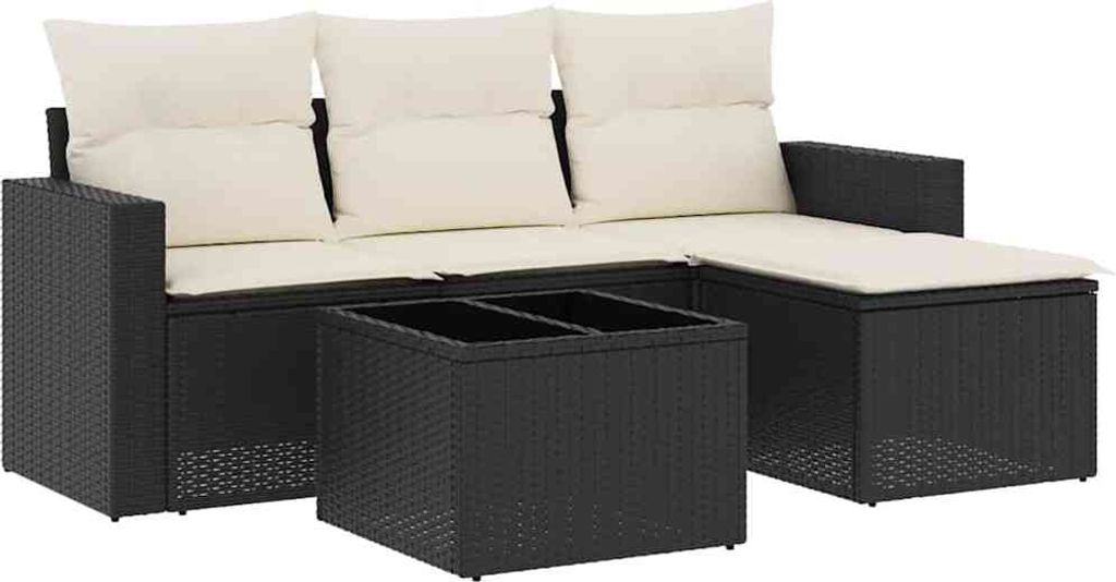 vidaXL 5-tlg. Garten-Sofagarnitur mit Kissen Schwarz Poly Rattan