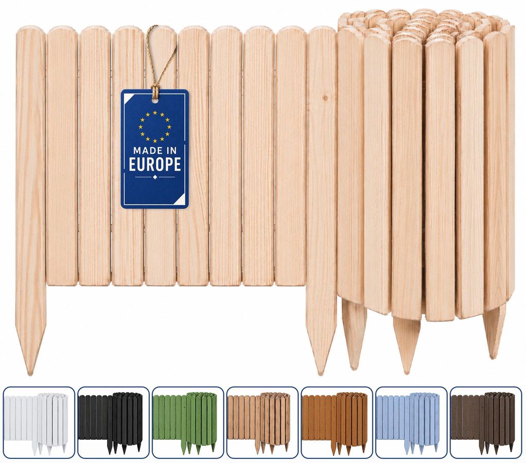 Woodygift Beeteinfassung Holz Rollzaun Gartenzaun Rasenkante Palisade Flexibler Rollborder für Beet und Rasen Natur 40x200 cm