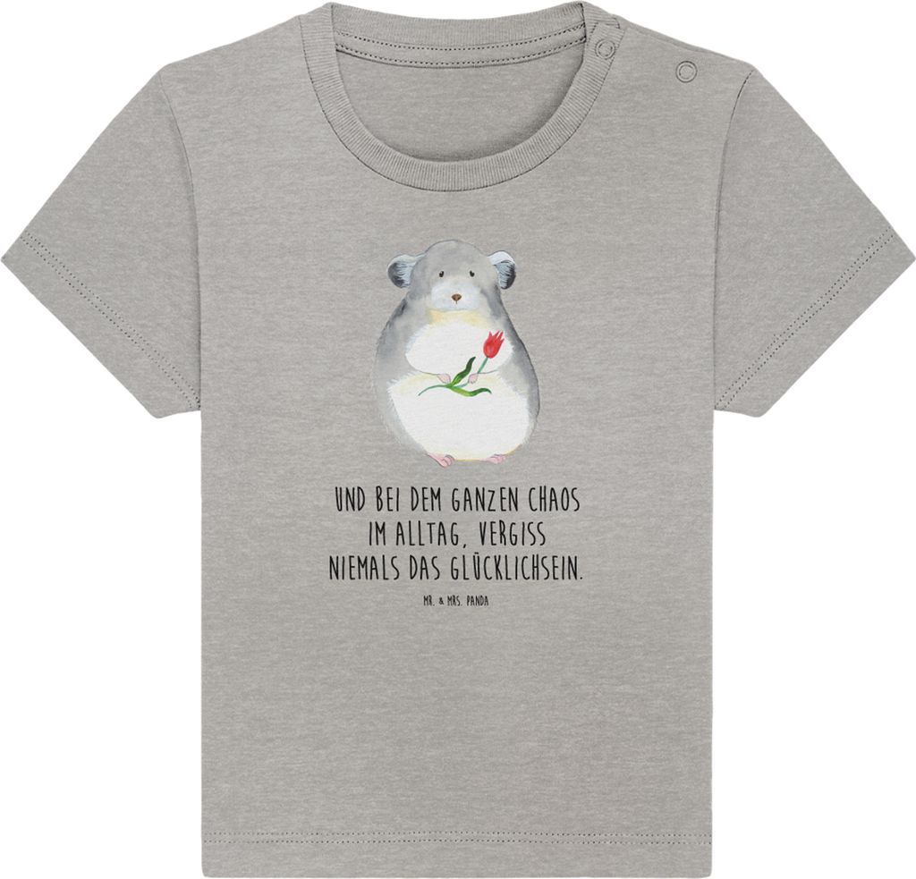 Mr. & Mrs. Panda Organic Baby Shirt Chinchilla Blume 12. - 18. Monat - Heather Grey - Geschenk, Liebeskummer, Top, Chinchillas, Büro, Chaos, T-Shi...