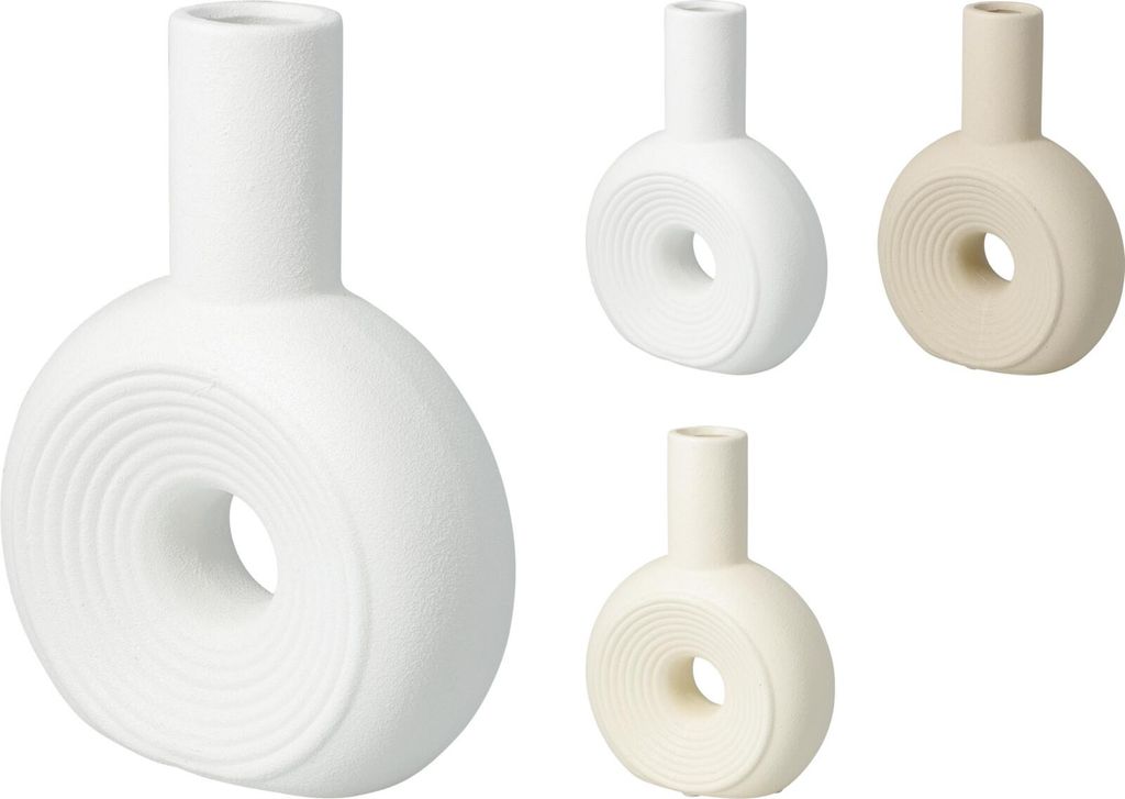 Moderne Terrakotta Vase EH, 20cm hoch, in Taupe, Beige oder Weiß