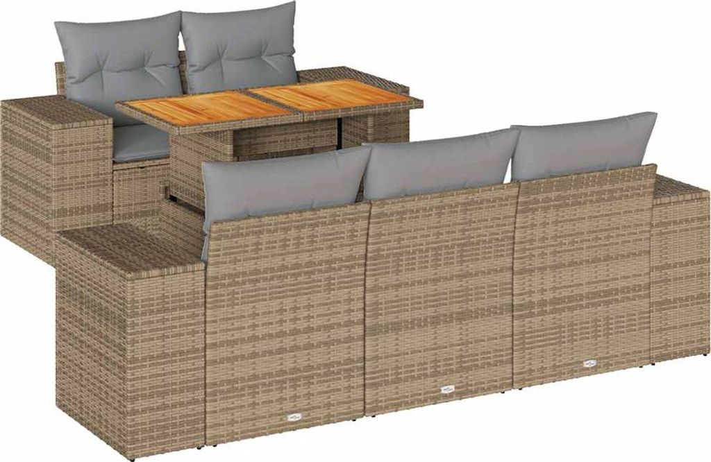 vidaXL 6-tlg. Garten-Sofagarnitur mit Kissen Beige Poly Rattan