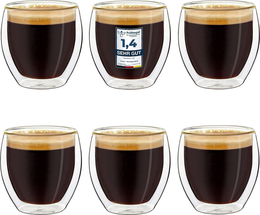 Doppelwandiges Glas, 80 ml, 6er-Set, großes doppelwandiges Heißglas, aus Borosilikatglas, Kaffeetasse, Teetasse, Latte-Glas, doppelwandiges Glas