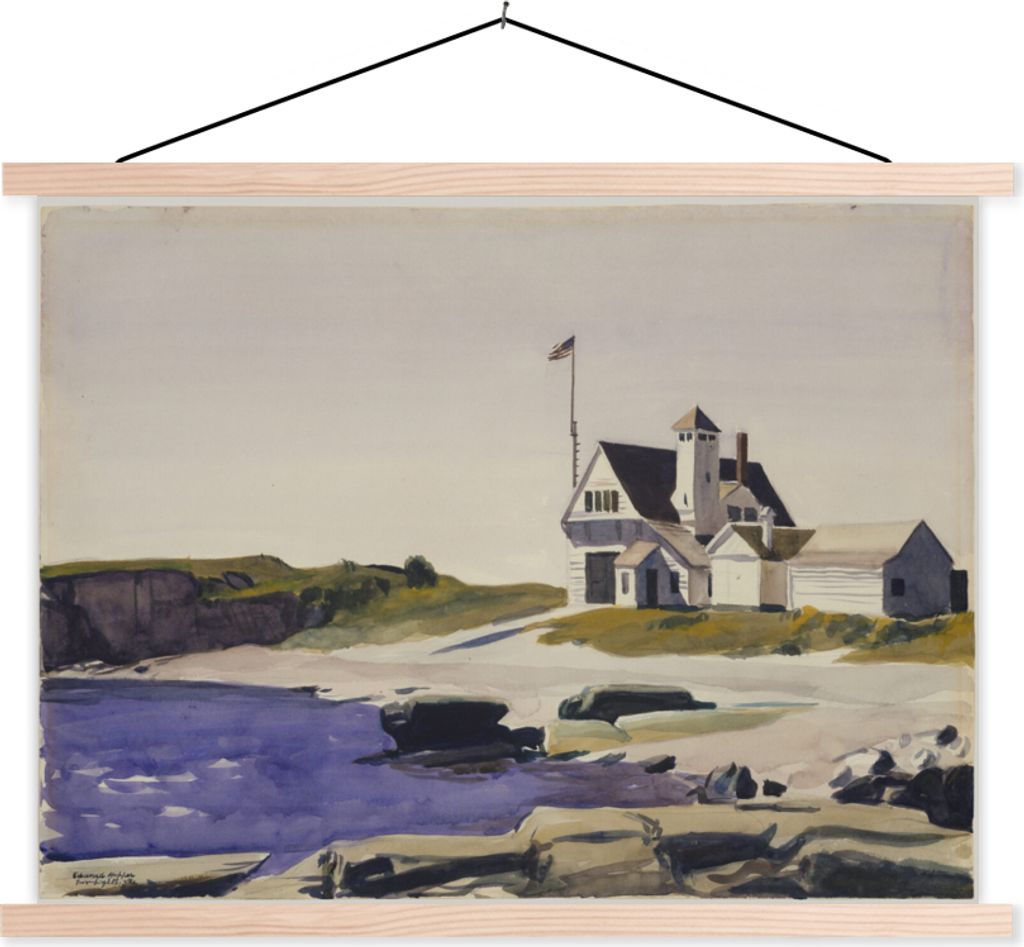 MuchoWow Textilposter Küstenwache, Maine - Edward Hopper 60x45 cm mit holzfarbenen Rahmen - Bild
