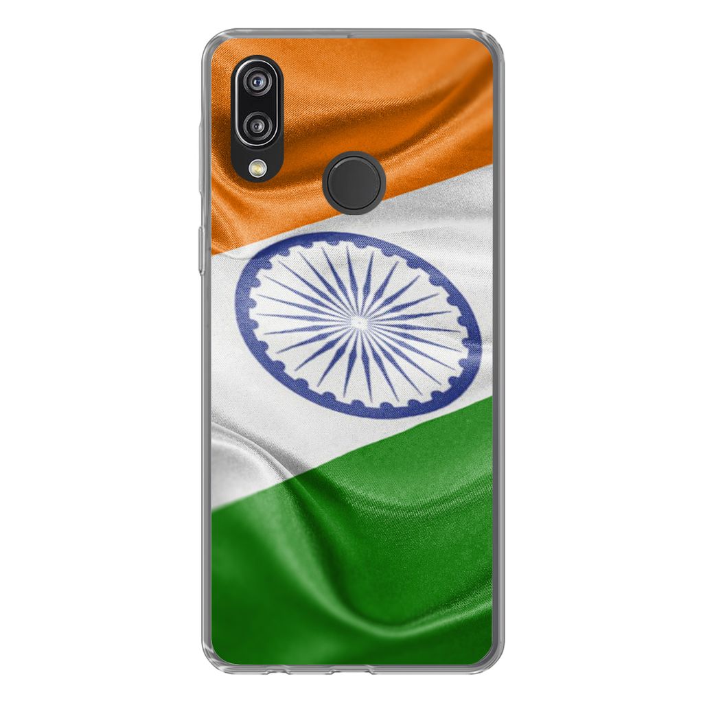 MuchoWow Handyhülle Schutzhülle Hülle für Huawei P20 Lite (2020) Nahaufnahme der Flagge von Indien Silikon Softcase Handy Hülle - Kartenhalter