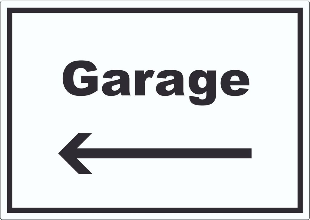 Garage Aufkleber mit Text und Richtungspfeil links Auto Stellplatz waagerecht A3 (297x420mm)
