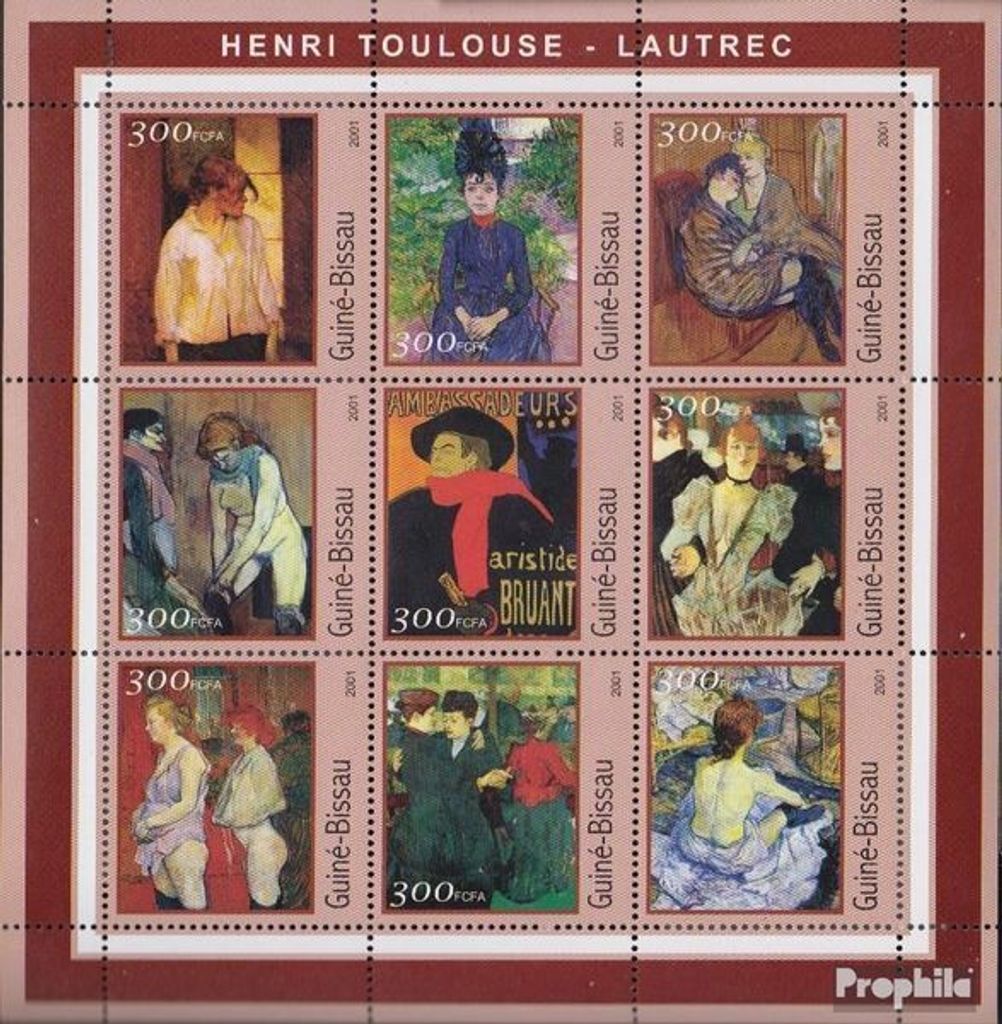 Briefmarken Guinea-Bissau 2001 Mi 1669-1677 Kleinbogen postfrisch Gemälde