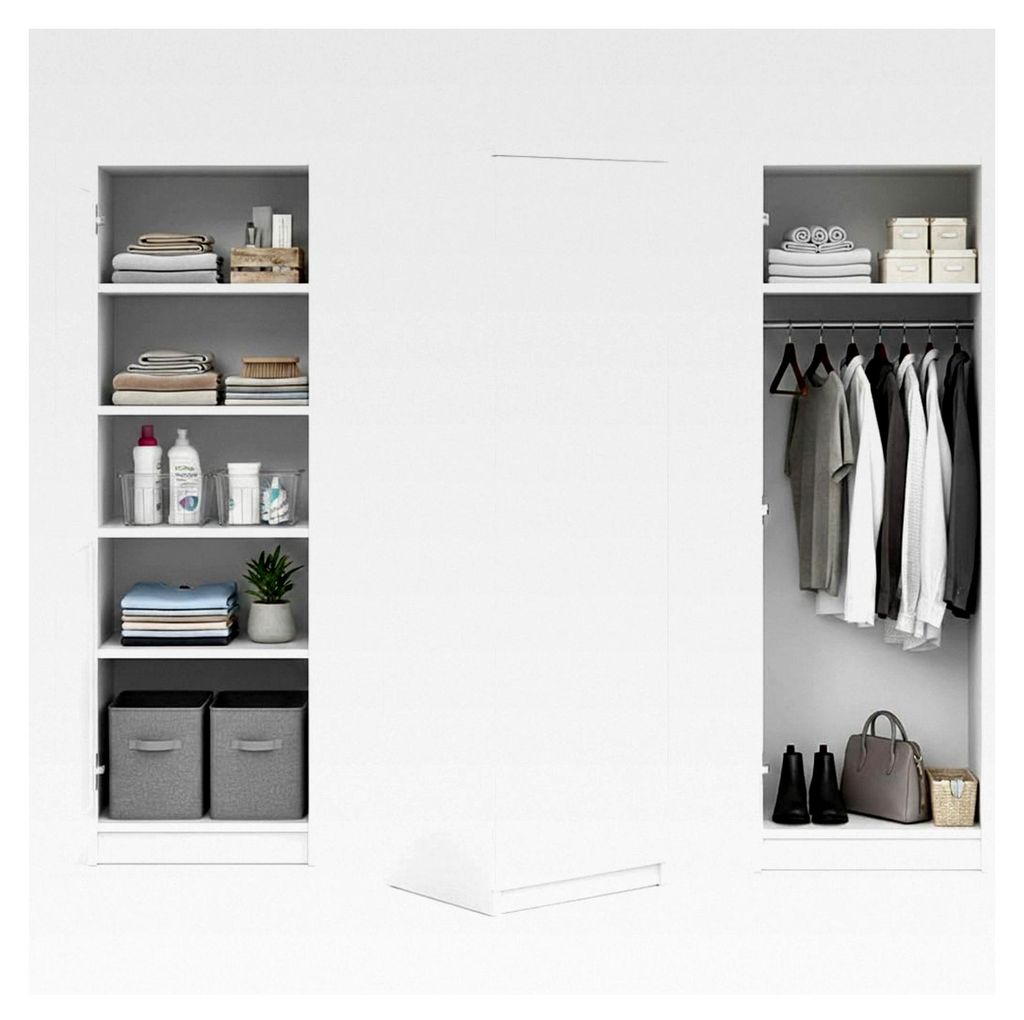 Garderobenschrank Mehrzweckschrank weiß 50 cm Breite 180 cm Höhe mit Kleiderstange und zusätzlichem Fach, Kleiderschrank aus MDF Holz