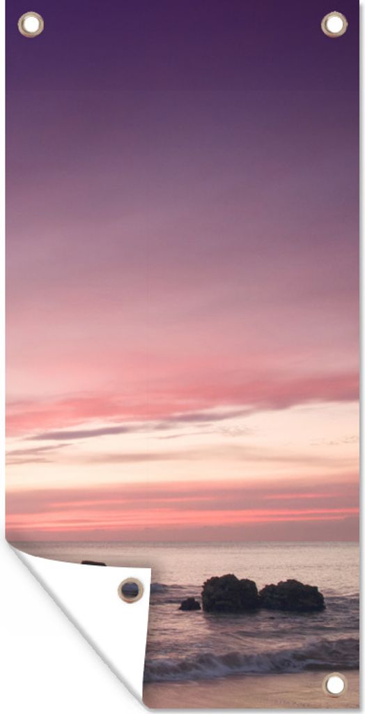 MuchoWow 80x160 cm Outdoor-Poster Gartendeko Sichtschutz Garten Poster für den Garten Himmel - Lila - Meer