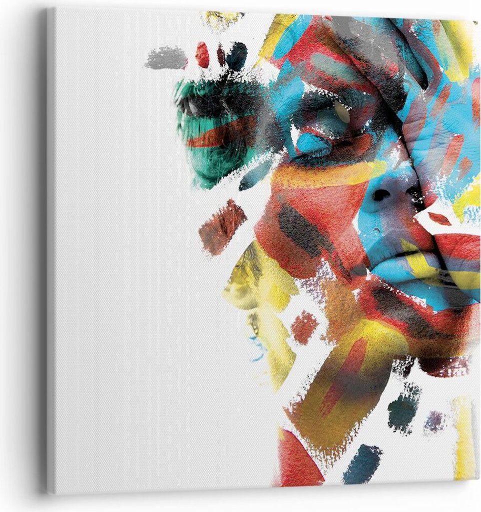Bild auf Leinwand - Leinwandbild - Einteilig - Gemalt Gesicht Modern - 40x40cm - Wand Bild - Wanddeko - Wandbilder - Leinwanddruck - Bilder - Wandd...