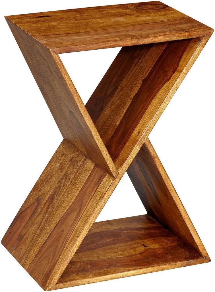 Beistelltisch X-Form 43x60x30 cm Sheesham Massivholz Anstelltisch, Tisch Wohnzimmer Massiv, Kleiner Wohnzimmertisch Echtholz, Sofatisch mit Ablagen