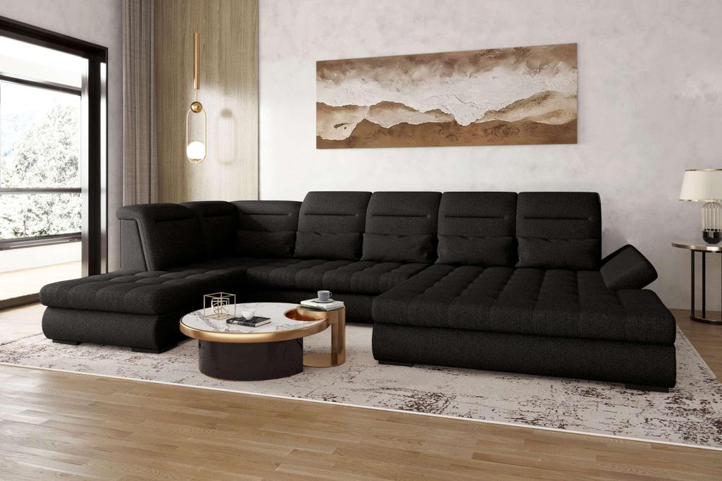 99rooms Toscana Wohnlandschaft Velours VOGUE Schwarz Rechts