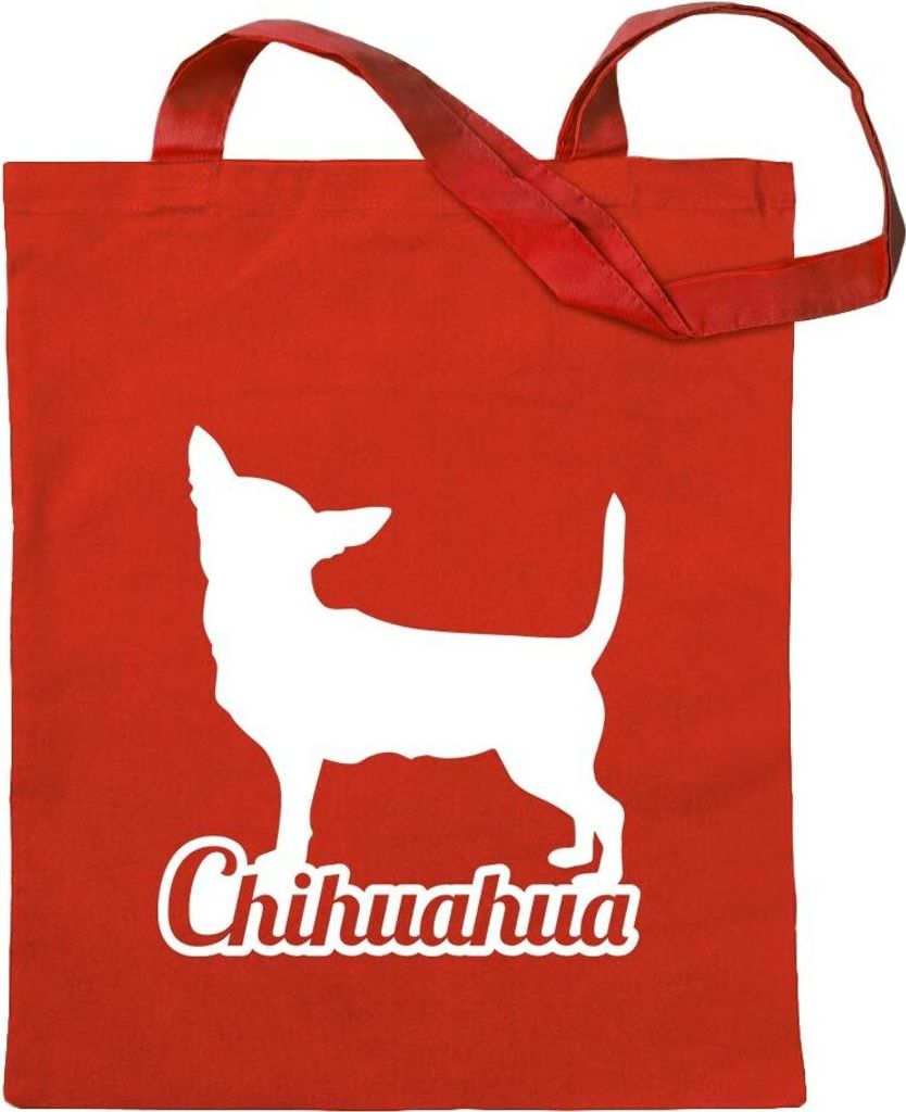 Kiwistar - Baumwolltasche - rot - Chihuahua Techichi - Tragetasche Stoffbeutel Umhängetasche langer Henkel