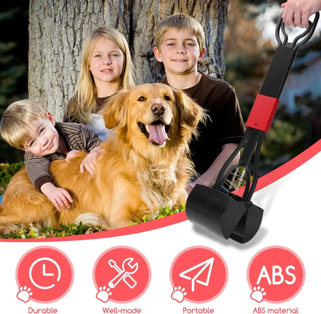Pelle à crottes 66 cm pour chiens avec manche long et ressort robuste