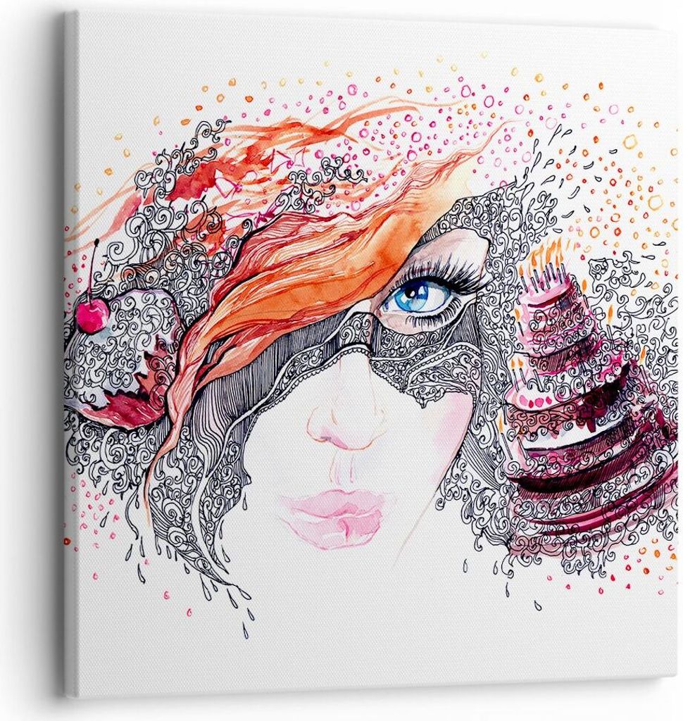 Bild auf Leinwand - Leinwandbild - Frau Kuchen Abstraktion Eleganz - 30x30cm - Wand Bild - Wanddeko - Leinwanddruck - Bilder - Kunstdruck - Wanddek...