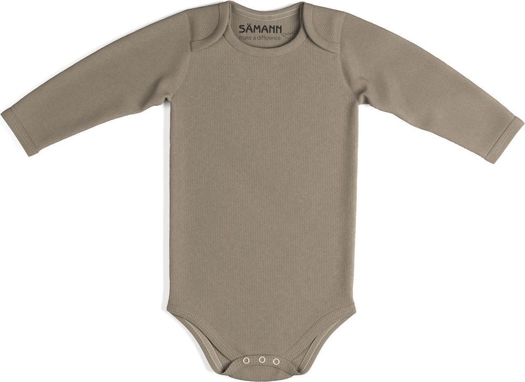 Baby Body aus 100% Baumwolle mit Schlupf-Ausschnitt langarm gerippt 0-3 M Simply Taupe
