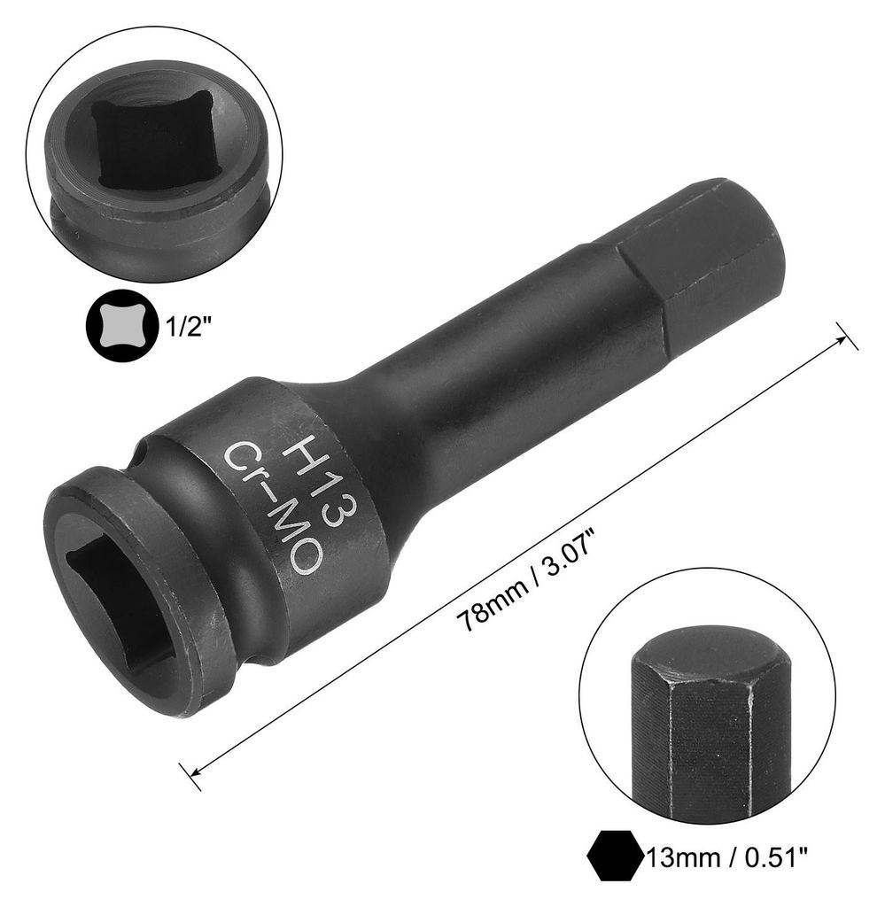 13mm Sechskant-Schlagschrauber-Bit-Steckdose H13 1/2" CR-MO Stahl Phosphat Verl?ngern Sechskantschraubendreher-Steckdosenadapter fš¹r Auto-Mechan...