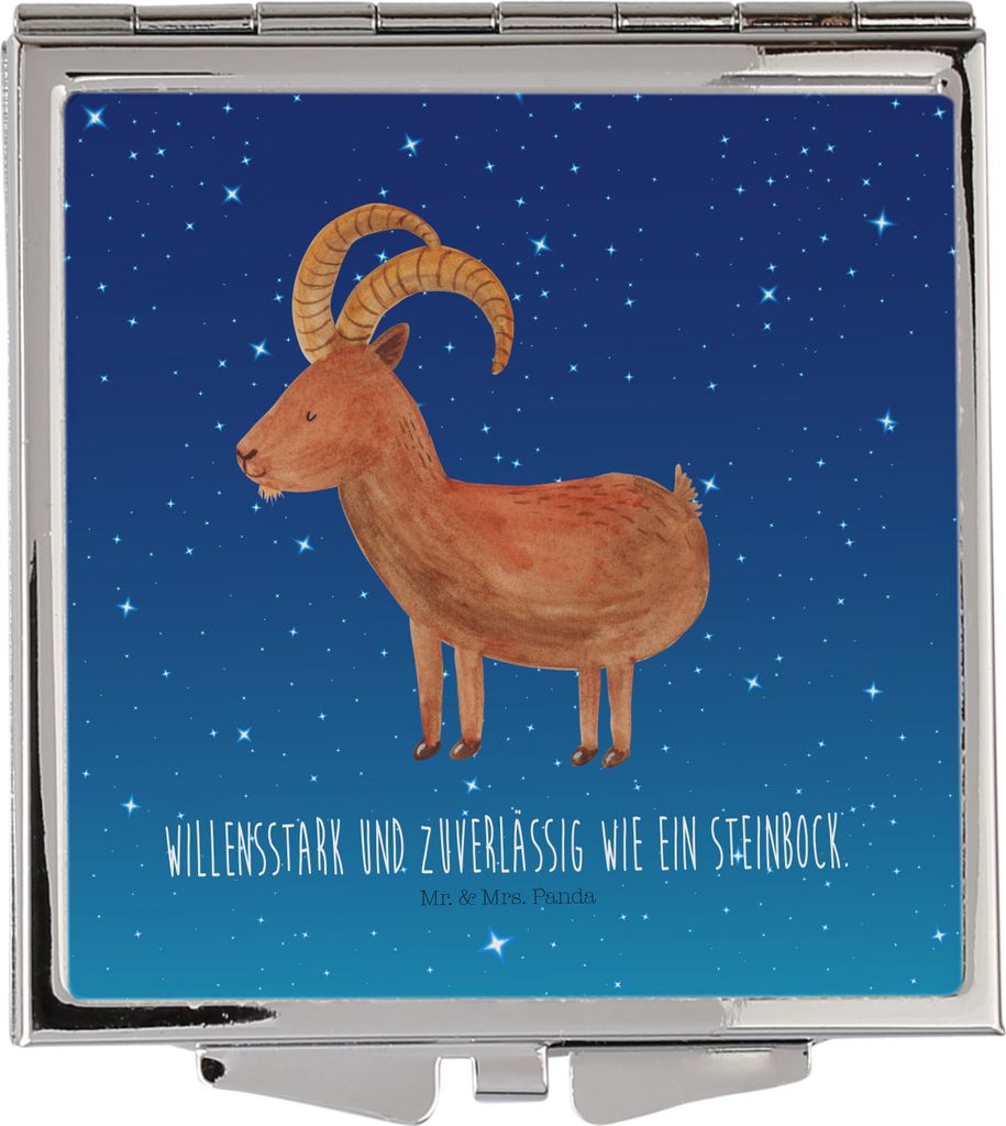 Mr. & Mrs. Panda Quadratischer Spiegel Sternzeichen Steinbock - Sternenhimmel Blau - Geschenk, Kosmetikspiegel, Taschenspiegel, Bock, Klappspiegel,...