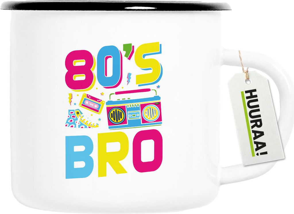 Huuraa Emaille Tasse 80's Bro Retro 300ml Vintage Campingbecher Geschenkidee
