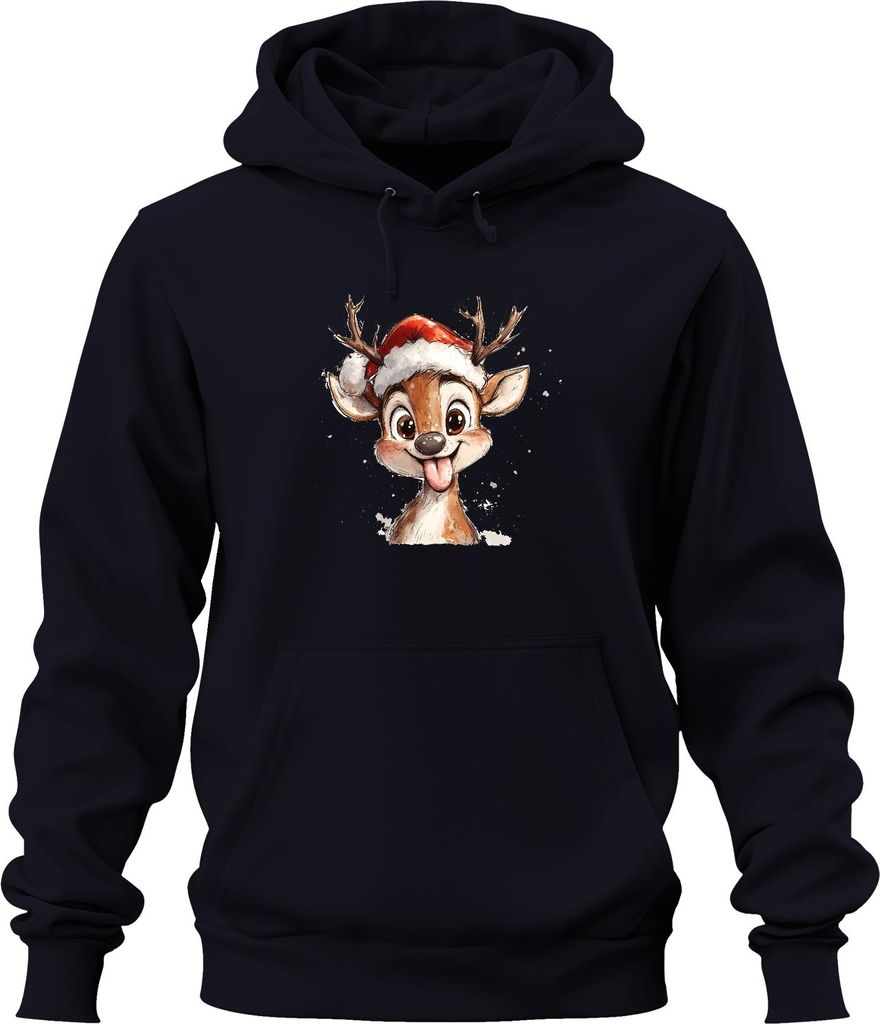 Lustiges Rentier Weihnachten Geschenk Kinder süß Zunge Vintage Uni Hoodie Kapuzenpullover, Navy, 3XL