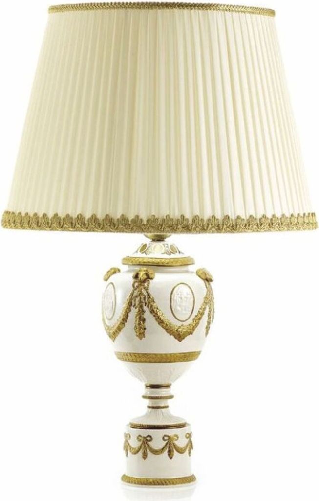 Casa Padrino Luxus Barock Porzellan Tischleuchte Weiß / Gold / Elfenbein H. 58 cm - Italy
