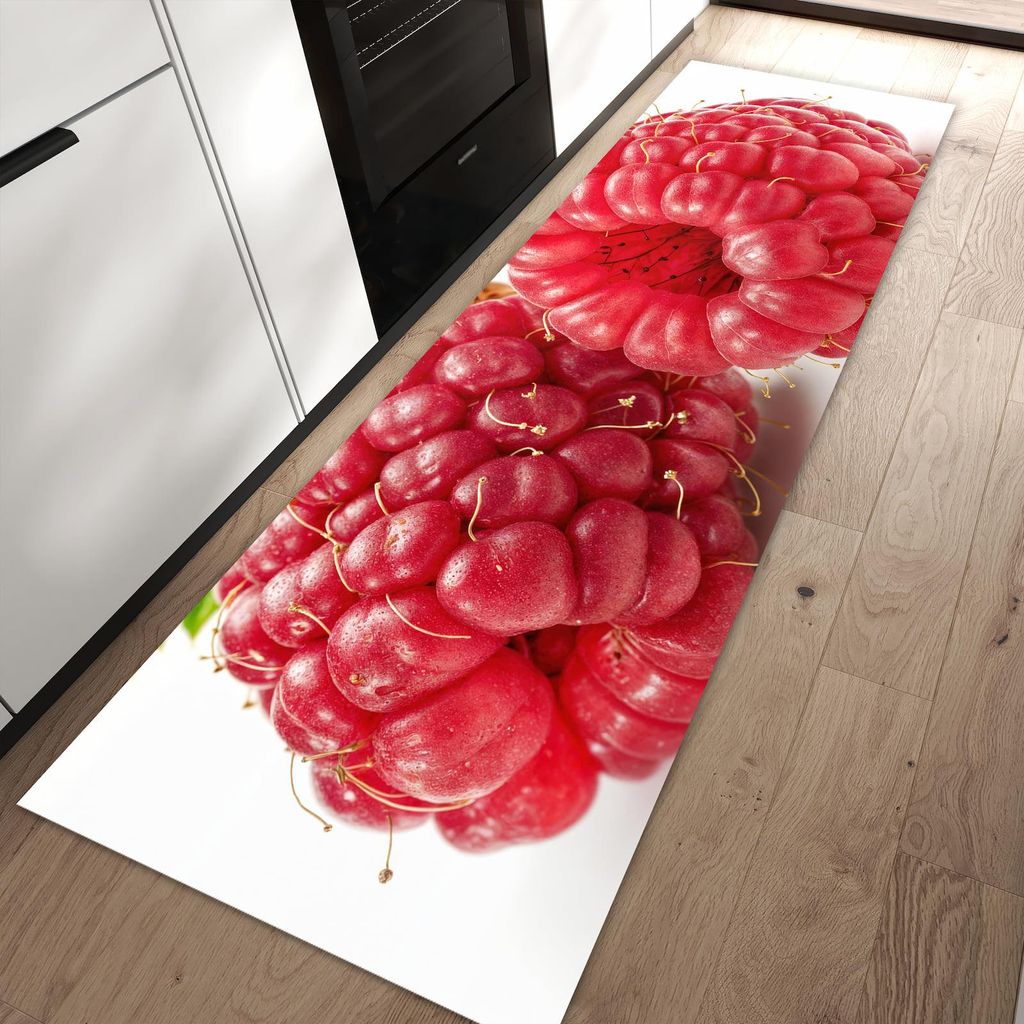 Küchenteppich 60x90cm rutschfest & abwischbar PVC Läufer - Himbeerenblatt
