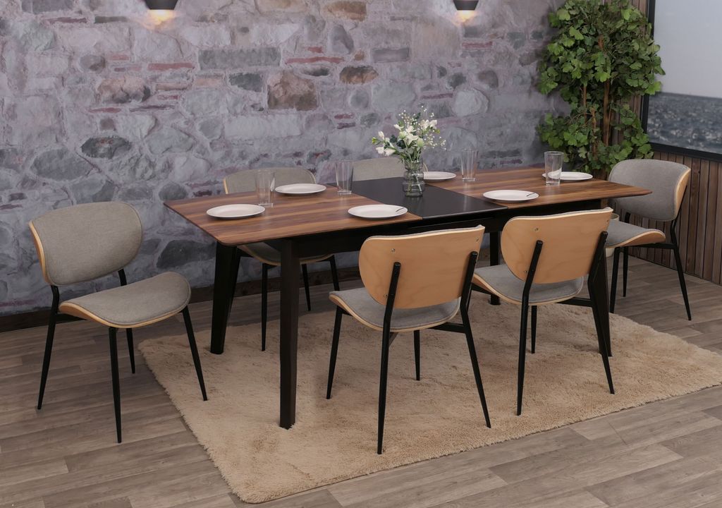 6er-Set Esszimmerstuhl HWC-O45, Bugholz Stoff (370g/m²) - natur, hellgrau