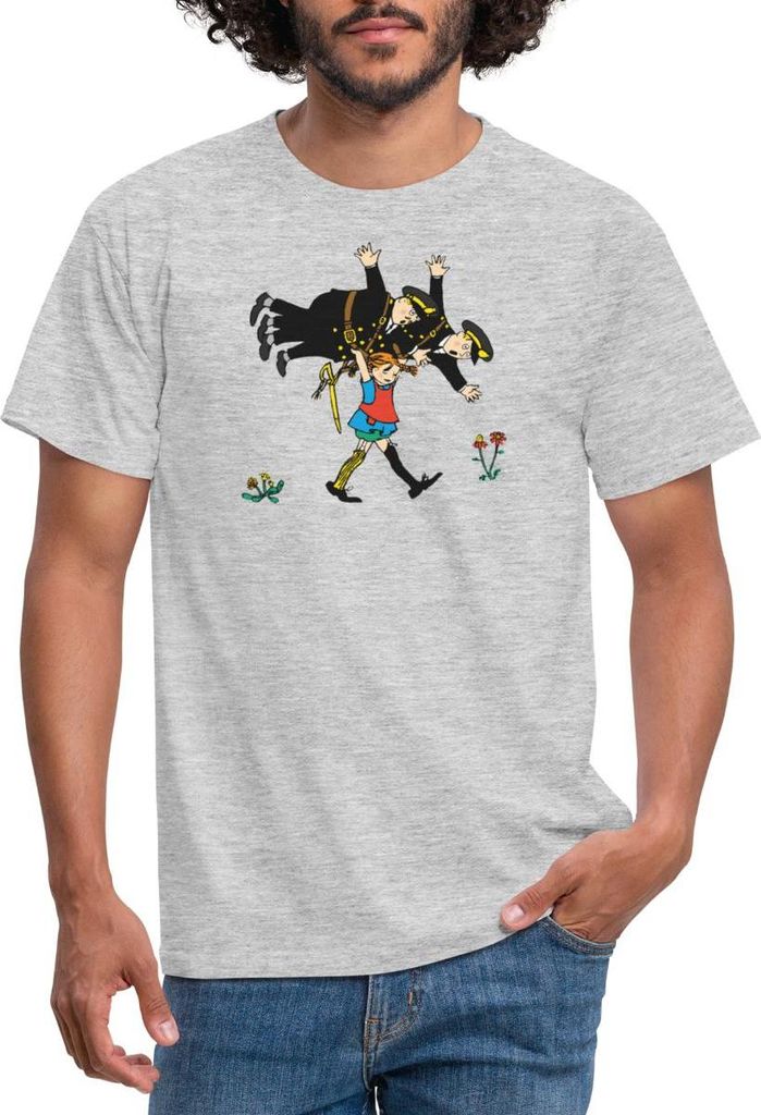 Spreadshirt Pippi Langstrumpf Pippi Und Die Polizei Männer T-Shirt, XL, Grau meliert