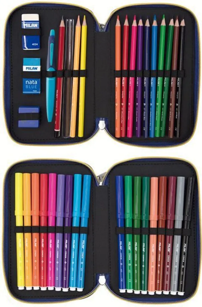 Trousse Double Milan 2 Flats avec Matériel de Dessin Tangled Monkeys