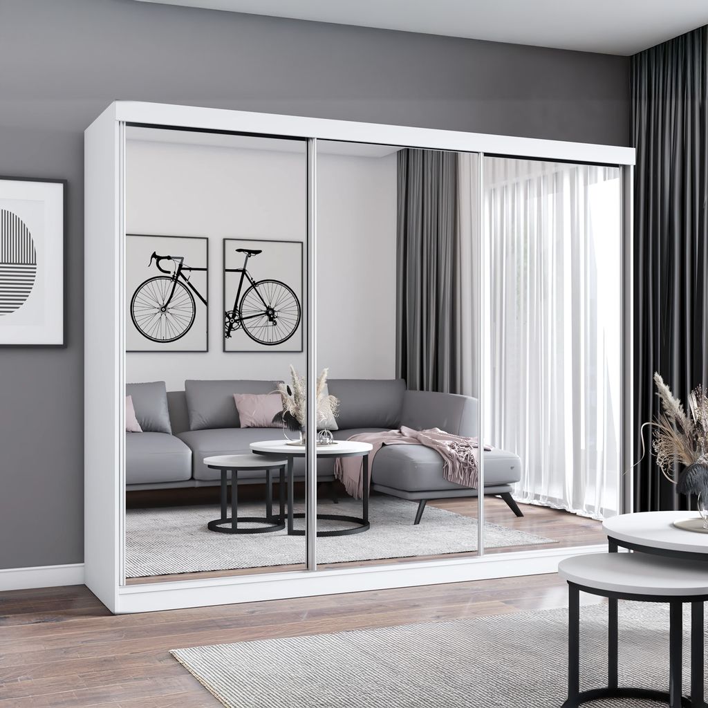 MILAN Schwebetürenschrank Kleiderschrank 250cm Weiß/Weiß Produktbild 