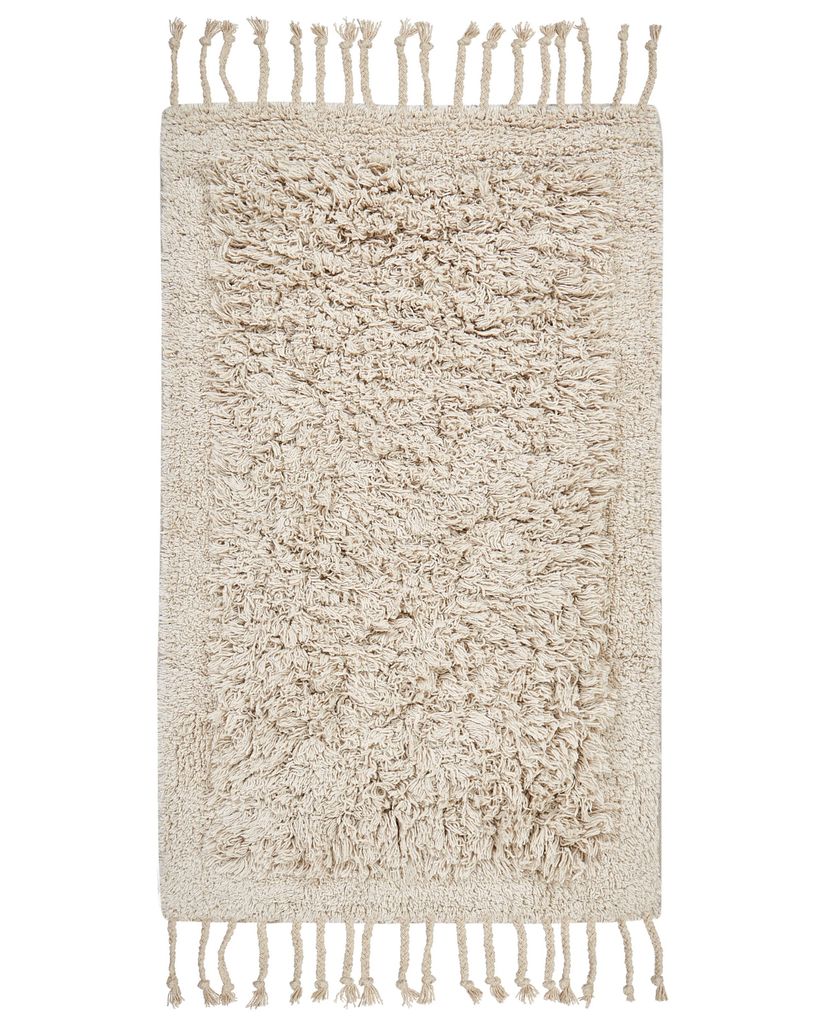 BELIANI Badematte Beige Baumwolle 50 x 80 cm Rechteckig Einfarbig mit Fransen Modern Flauschig Badteppich Bodenmatte Badezimmer Ausstattung