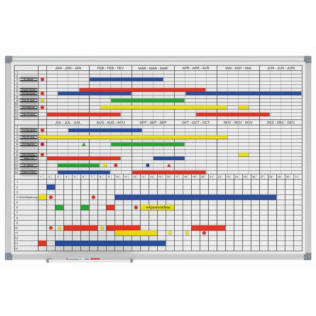 Tableau de bord annuel magnétique 90 x 60 cm division mois et jours