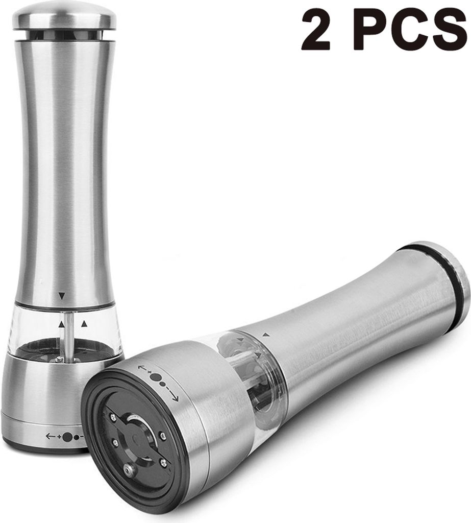 Stück elektrische Pfeffermühle oder Salzmühle, LED-Beleuchtung an der Unterseite, einstellbarer Mahlgrad, automatische batteriebetriebene schwar...