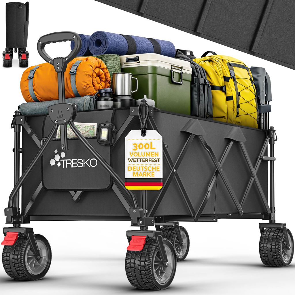 TRESKO® Bollerwagen faltbar 300L mit Bremse Schwarz | Produktbild 
