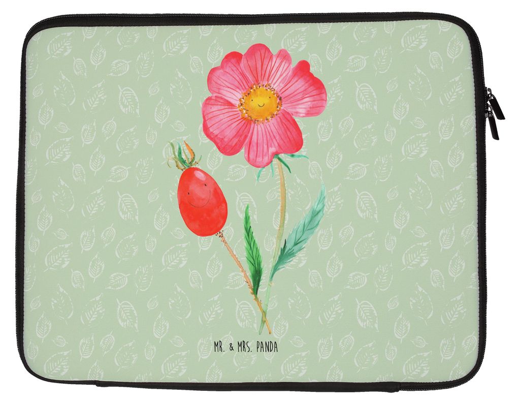 Mr. & Mrs. Panda Laptop Tasche Blume Hagebutte 33 x 42 cm - Blattgrün - Geschenk, Schlechte Gedanken, Computertasche, Schutzhülle, Lebensfreude, ...