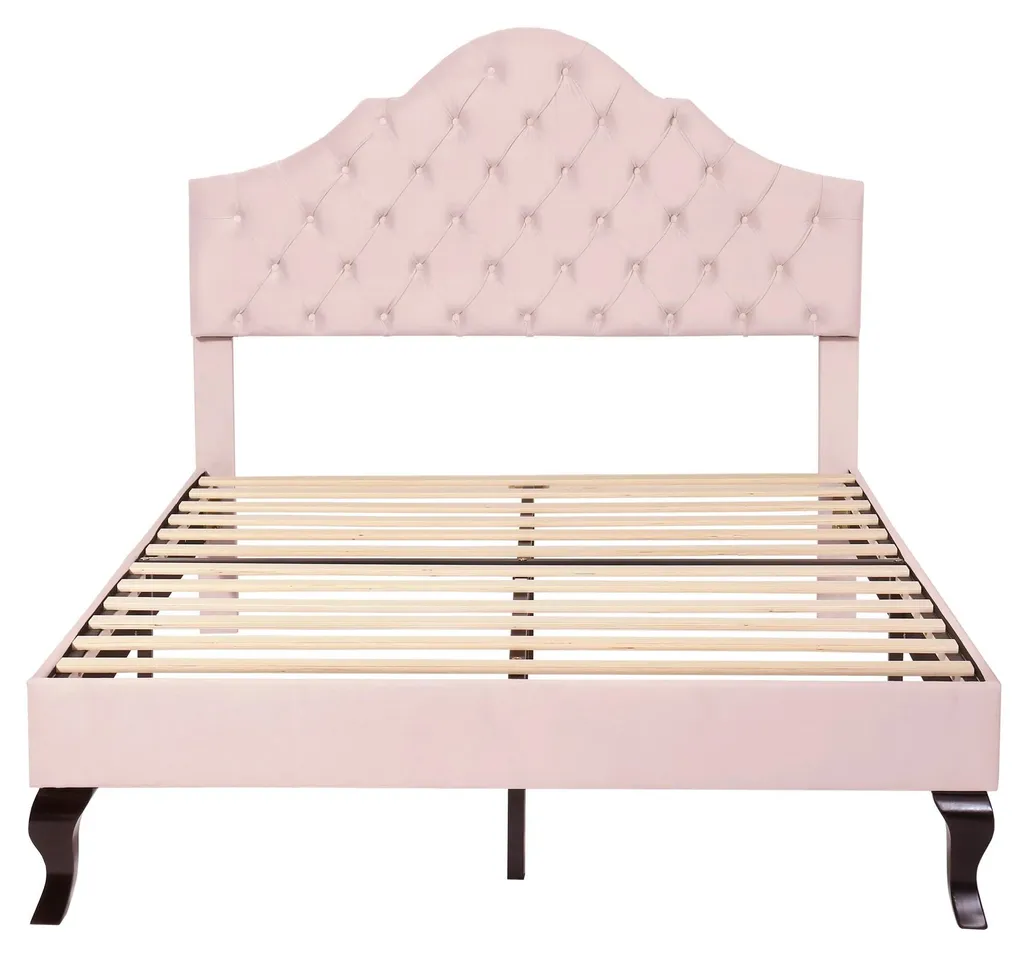 Lit simple 90x200cm rose en velours doux avec sommier confortable