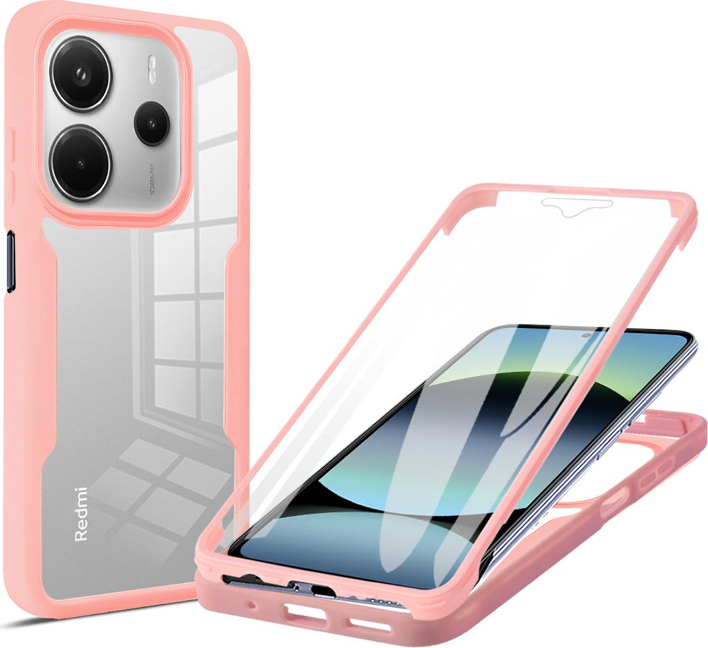 Schutzhülle für Xiaomi Redmi Note 14 5G, Eingebautem Displayschutz 360 Grad Komplettschutz Handyhülle Pink
