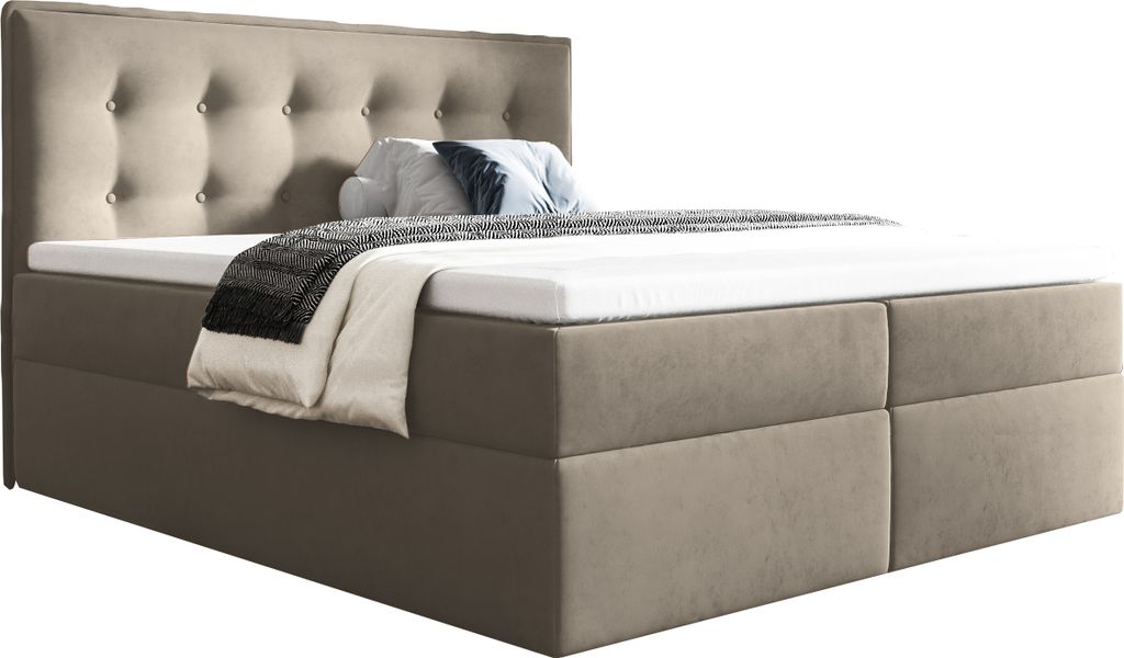 BETTSO Boxspringbett mit 2x Bettkasten Gepolstert Doppelbett mit Matratze und Topper Polsterbett für das Schlafzimmer FOCUS 140x200cm Beige