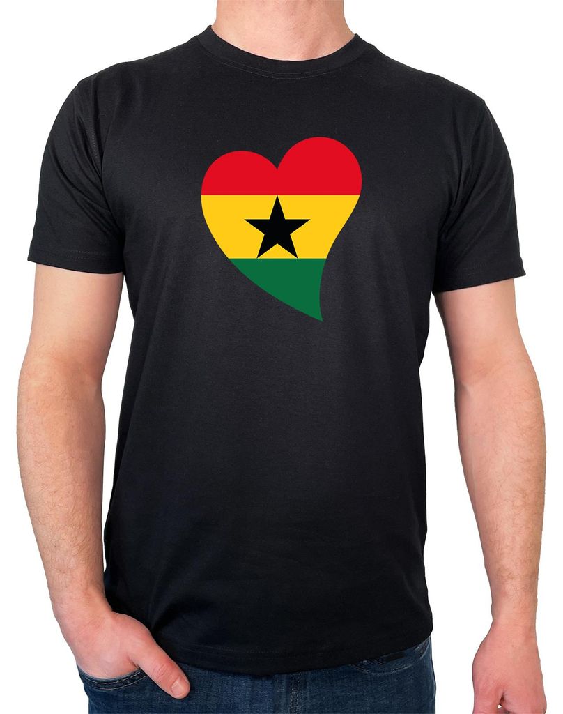 Huuraa Herren T-Shirt Ghana Flagge Herz M Black Bio Baumwolle Fairtrade Herrenshirt Geschenkidee
