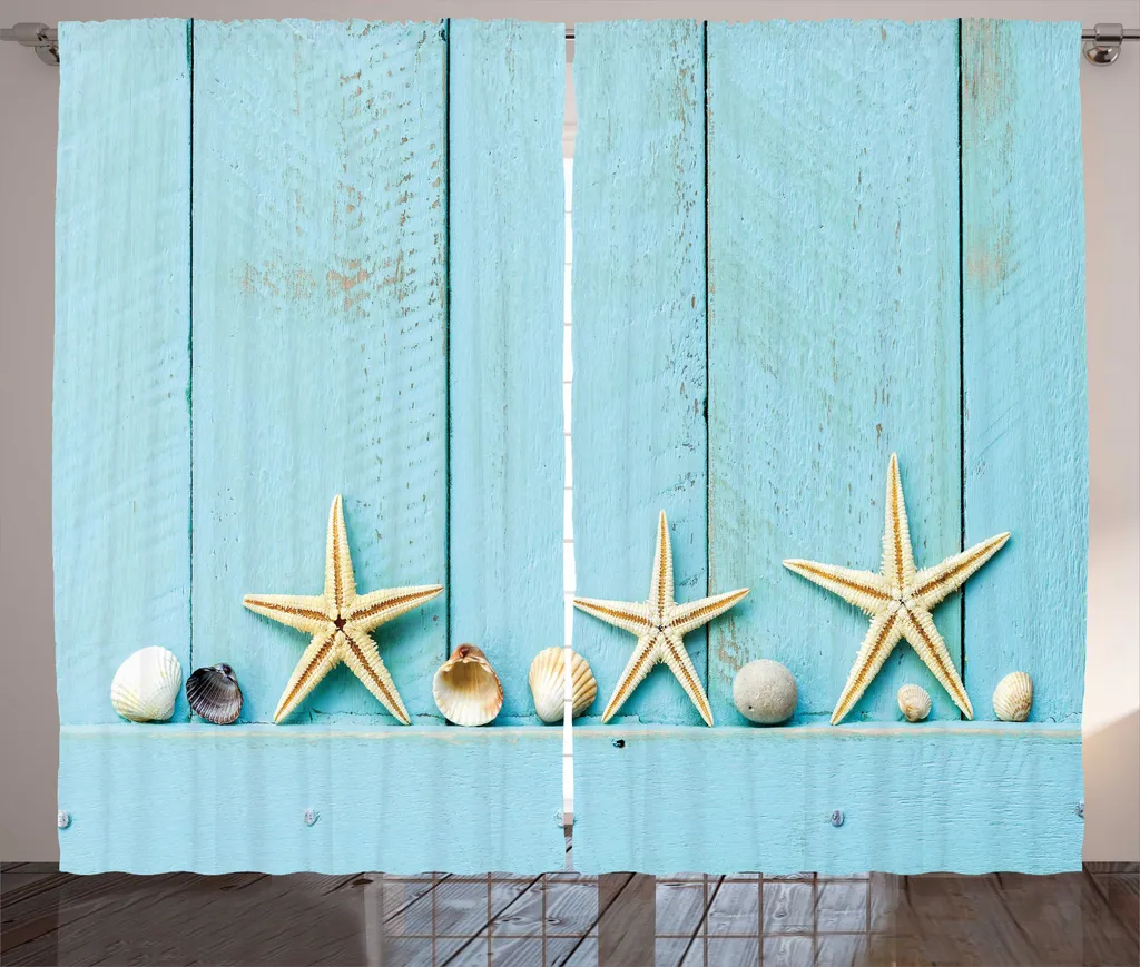 Rideau universel pour le salon style bord de mer en beige et bleu clair